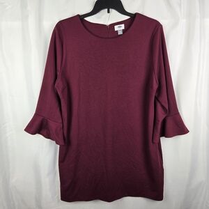 Old Navy Cabernet Wine Burgundy Flutter Bell Sleeve Shift Dress Plus Size XXL